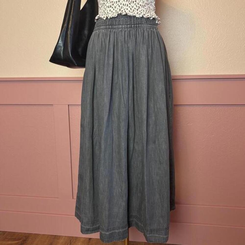 vintage earthy ballet twee denim maxi skirt gene ewing medium blue pocket cotton
